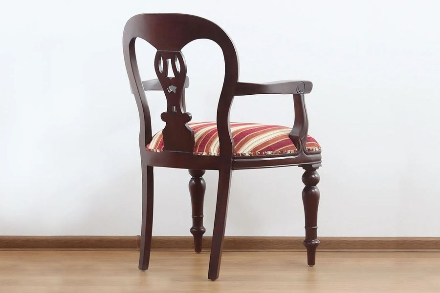 Victorian period fiddle carving armchair back side detail