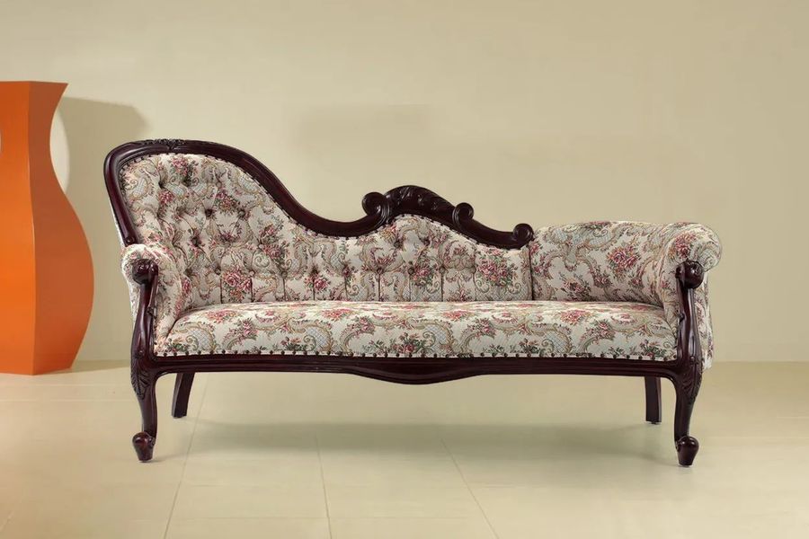 Front side view of the Victorian single end mahogany sofa