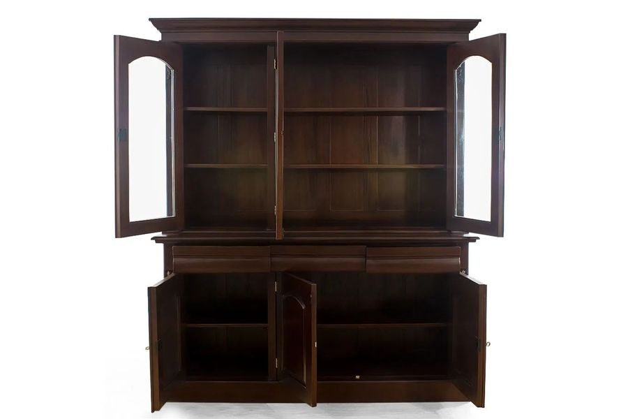 Hutch glass doors of Victorian bookcase opened