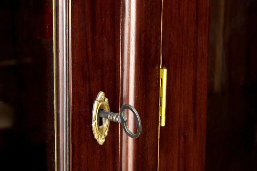 Victorian bookcase  doors lock and hinges detailed view