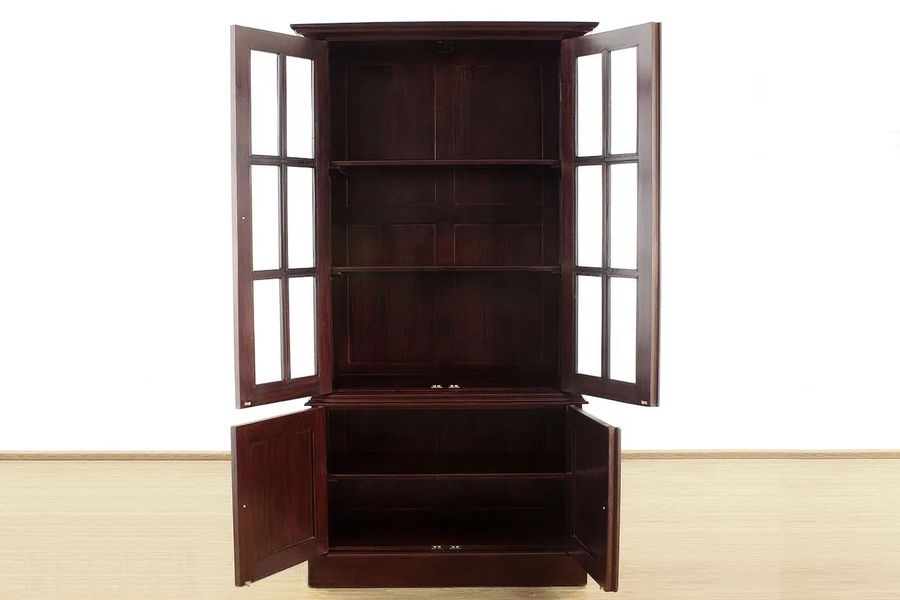 Victorian bookcase hutch doors opened