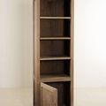 Reclaimed wood bookshelf opened doors