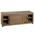 Reclaimed wood tv stand 2 sliding doors opened