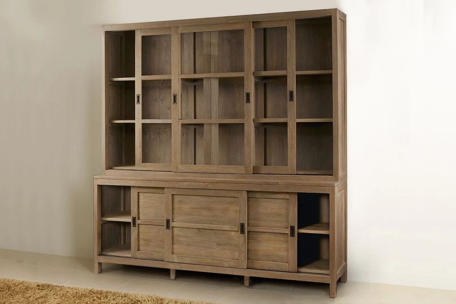 Reclaimed teak sliding door opened