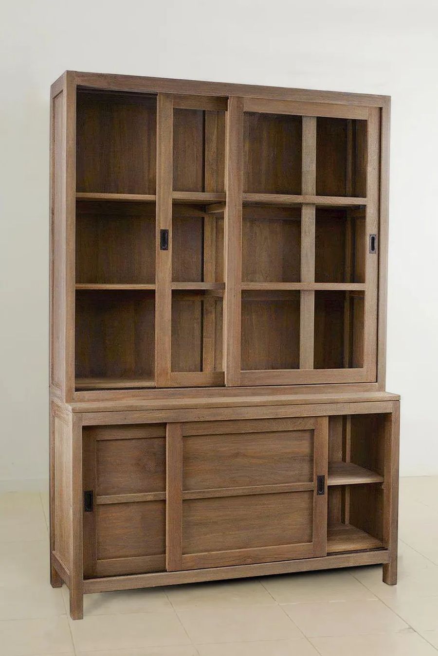 Reclaimed teak cabinet and hutch opened doors