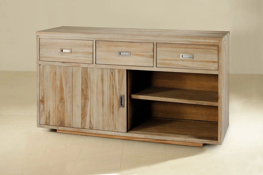 Compartment inner detail of the reclaimed teak buffet