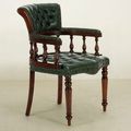 Colonial desk chair mahogany wood green leather seat