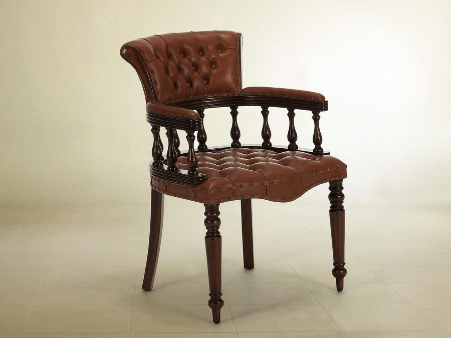 Colonial desk chair mahogany brown leather