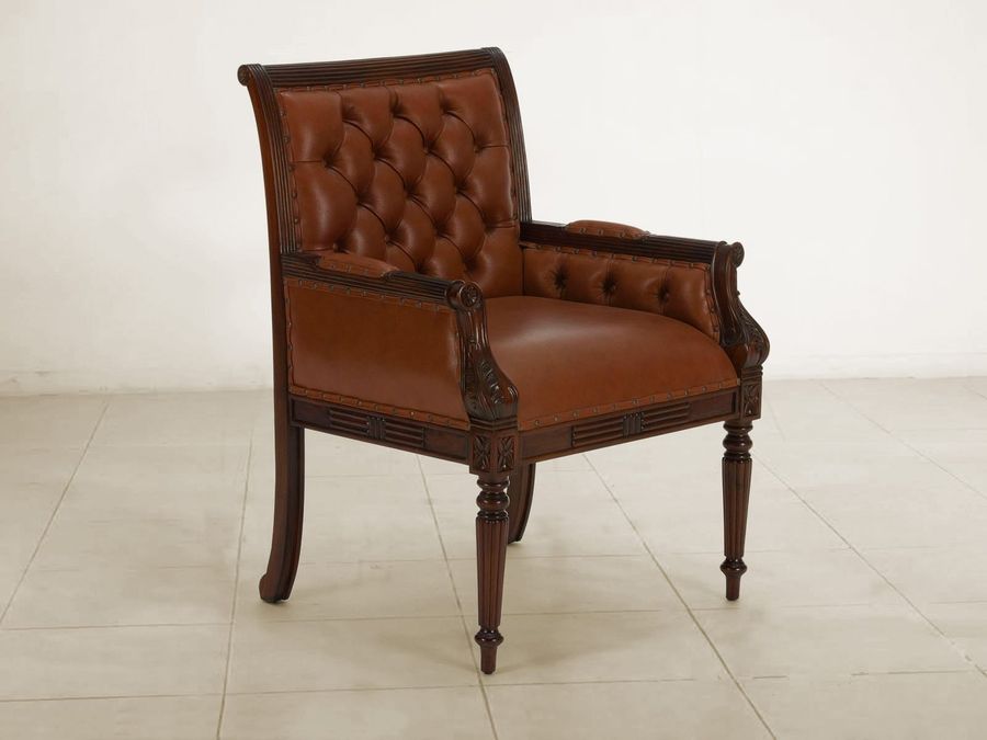 Librarian office chair mahogany frame leather upholstery