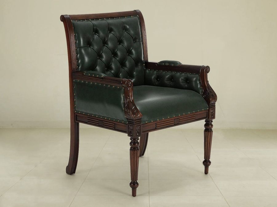 Librarian chair mahogany wood frame faux leather upholstery