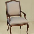 Louis XV Dining armchair mahogany wood frame light brown fabric seat and backrest upholstery