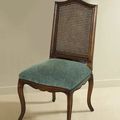 Louis XV Dining armchair mahogany wood frame upholstered seat rattan backrest
