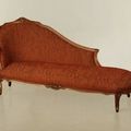 Louis XV chaise longue mahogany upholstered with orange fabric