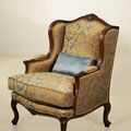 Louis Philippebergere wings flower cresting backrest rails upholstered with gold pattern blue fabric