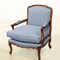 Louis XV armchair blue fabric light brown finishes