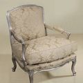 Louis XV armchair in silver finishes yellow fabric upholstery