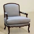 Louis XV armchair in dark brown finishes and gray fabric