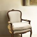 Louis XV Cabriolet mahogany wood frame cream canvas upholstery