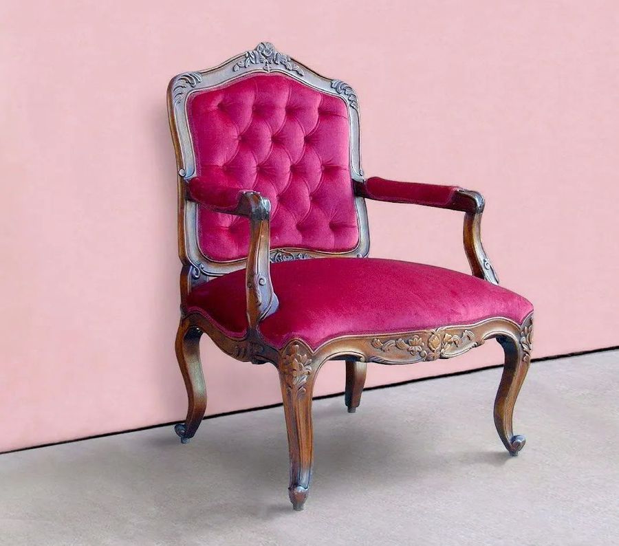 French classic Louis XV Bergere mahogany frame red burgundy fabric