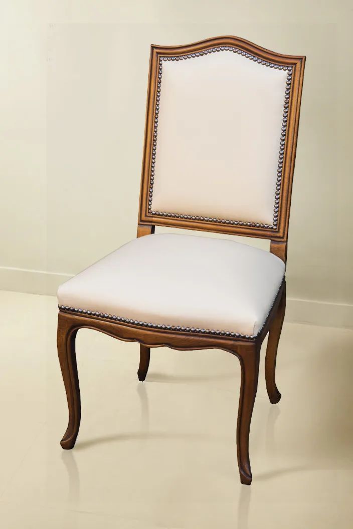 Louis XV Dining armchair mahogany wood frame cream fabric seat and backrest upholstery