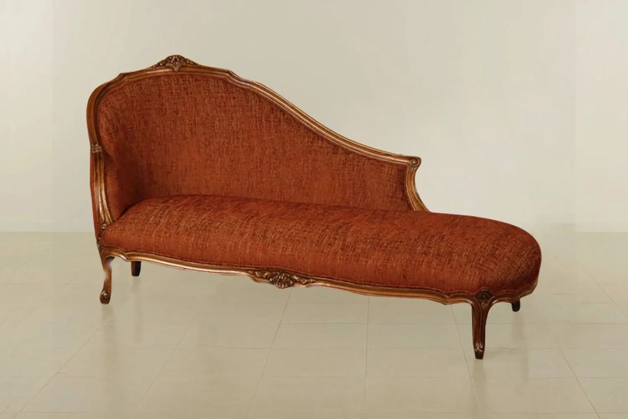 Louis XV chaise longue mahogany upholstered with orange fabric