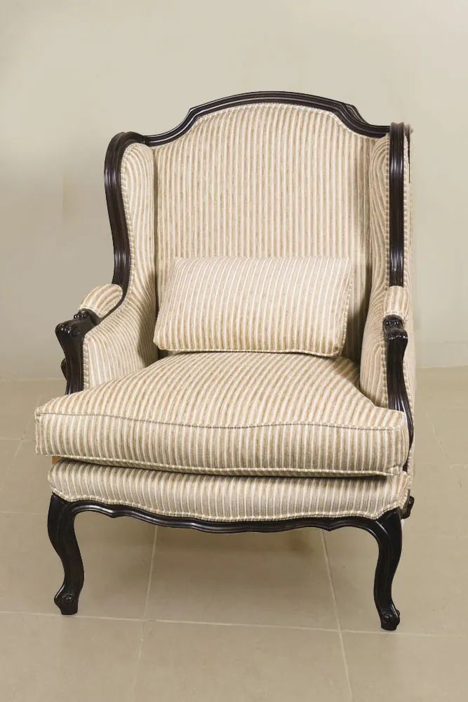 Louis Philippebergere wings flower cresting backrest rails stripe fabric upholstery