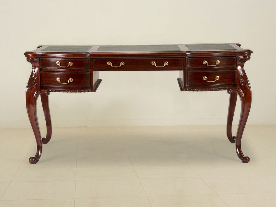 Mahogany wood bureau plat front detail