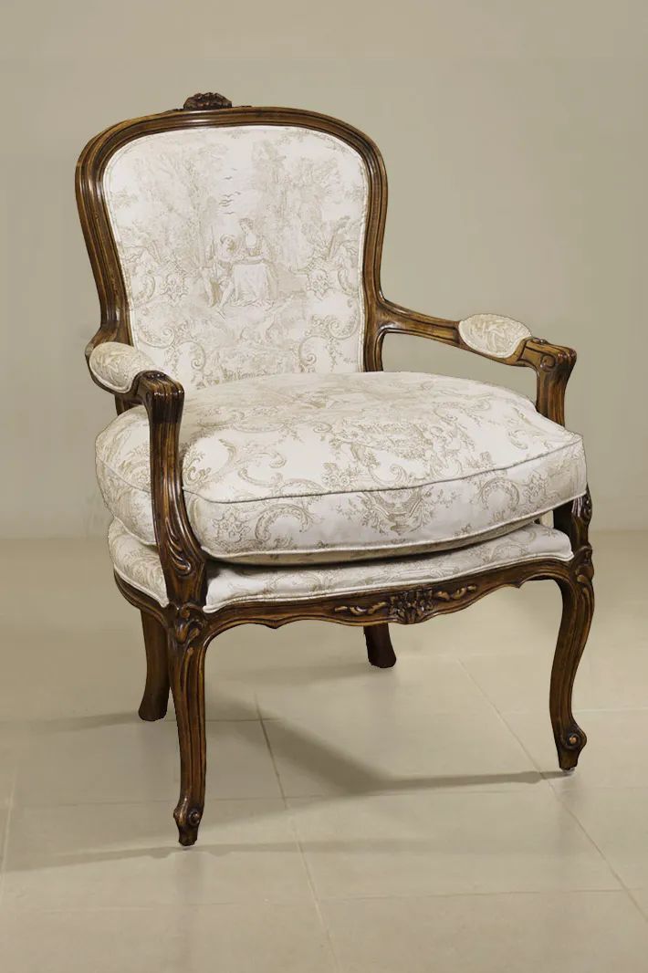 Louis XV Cabriolet mahogany wood frame white fabric