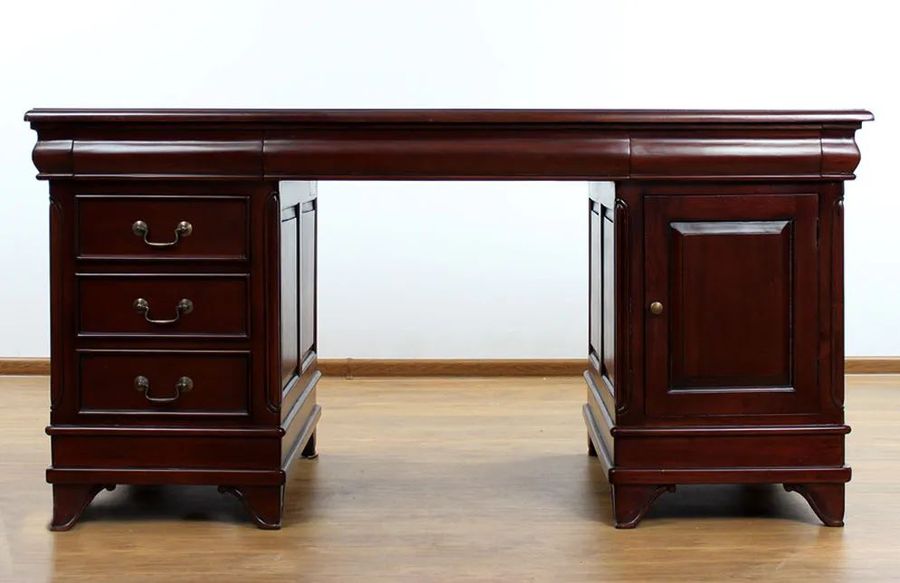 Doors and drawers pedestal detail of French classic Louis XV partner desk