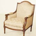 Cream fabric Louis XVI empire bergere mahogany wood frame