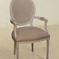 Whitewashed rLouis XVI provincial dining armchair medaillon back