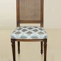 Louis XVI turning legs dining armchair flower pattern fabric seat rattan backrest
