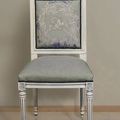 Louis XVI turning legs dining armchair flower pattern fabric seat rattan backrest painted frame