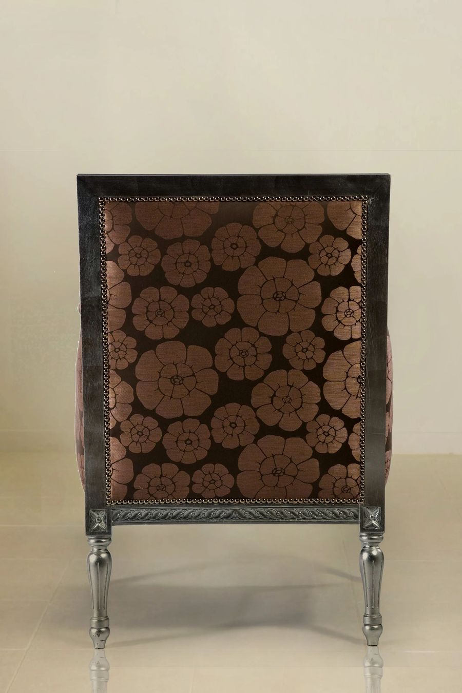 Back detail f the Directoire bergere mahogany wood silver paint