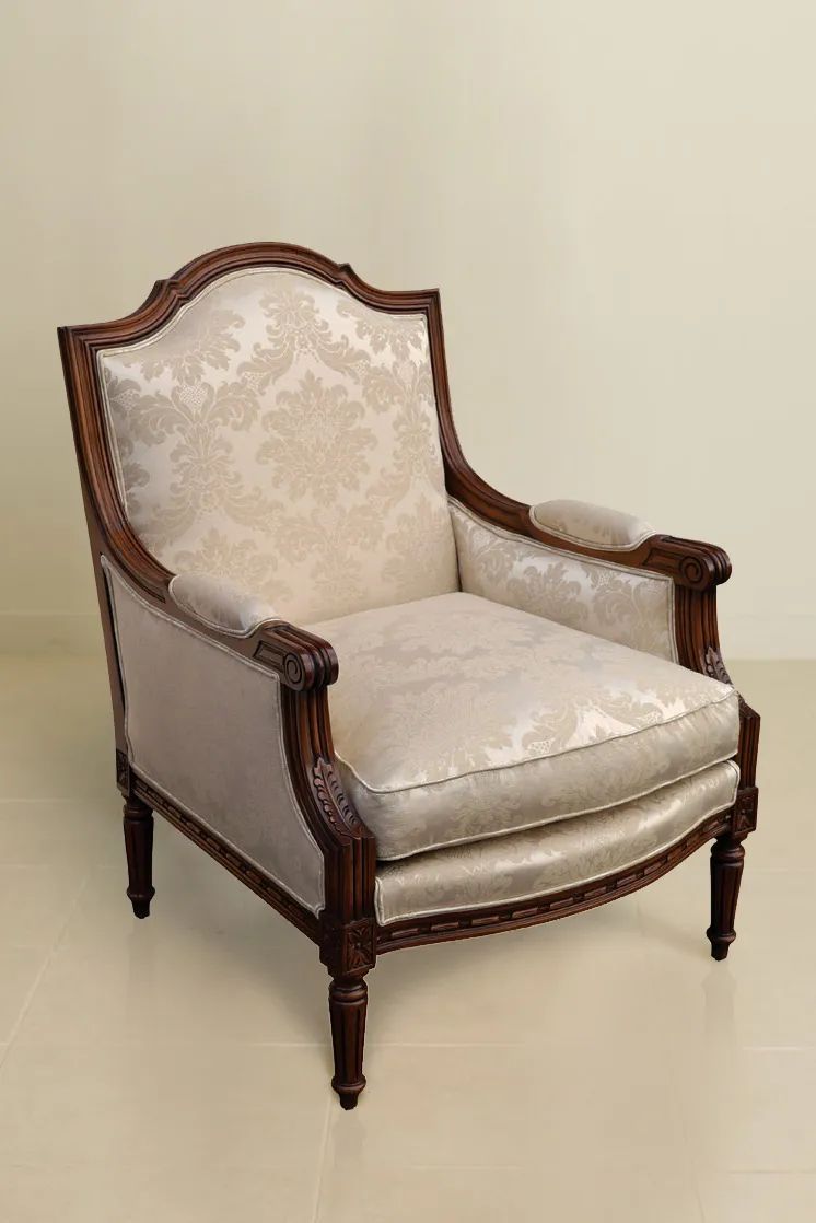 Dark brown finishes Louis XVI empire bergere mahogany wood frame