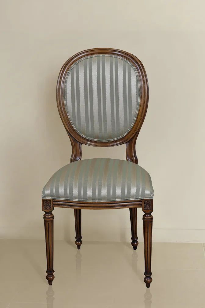 Silver stripes blue fabric Louis XVI Medaillon chair 