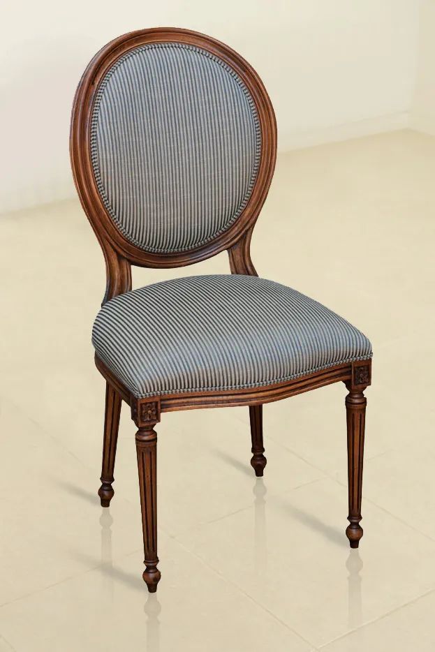 Louis XVI Medaillon chair stripes fabric upholstery mahogany frame
