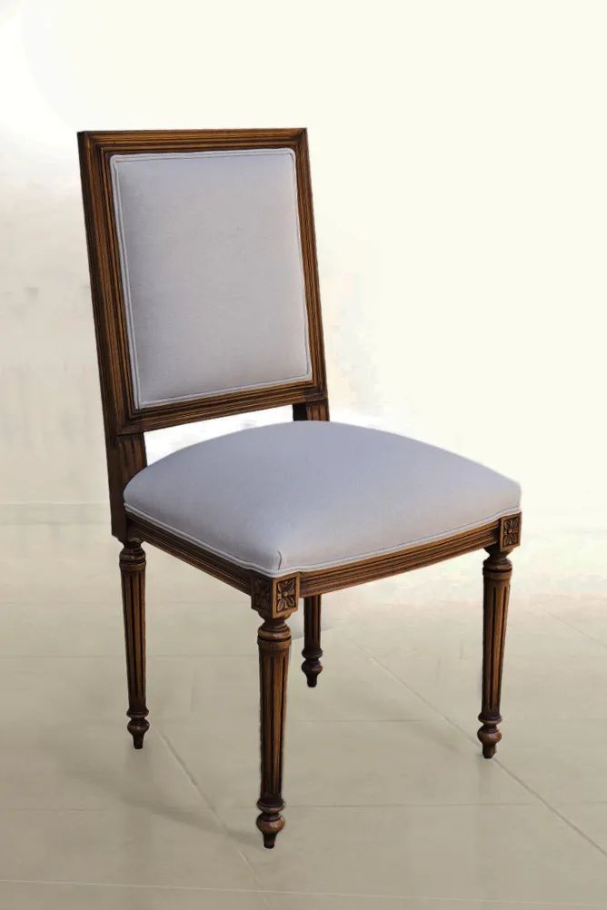 Louis XVI turning legs dining armchair cream fabric seat and back upholstery