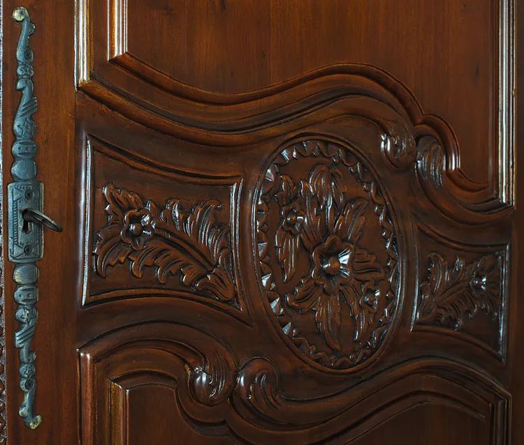 Middle rail carving bridal armoire door