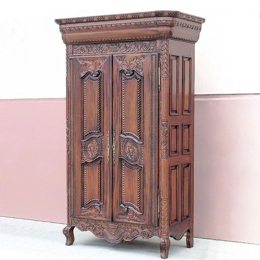 Provincial carving armoire solid wood classic mahogany finishing color