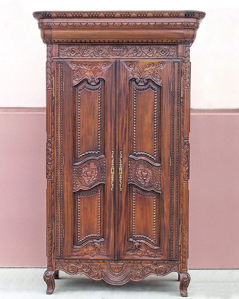 Provincial carving armoire solid wood front view