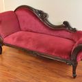 Rococo rose carving single ended sofa red velvet fabric