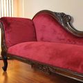 Seat detail of rococo red velvet sofa