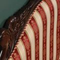 Stripes fabric upholstery and rose carving backrest detail