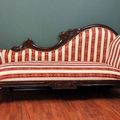 Rococo rose carving single ended sofa stripes fabric upholstery