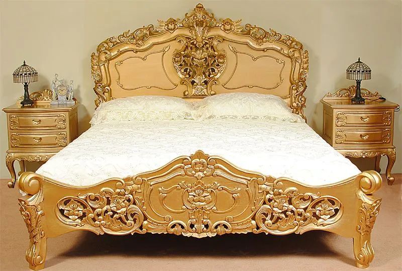 Gold pained rococo bedroom furniture