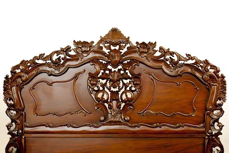 Rococo bed headboard carving detail