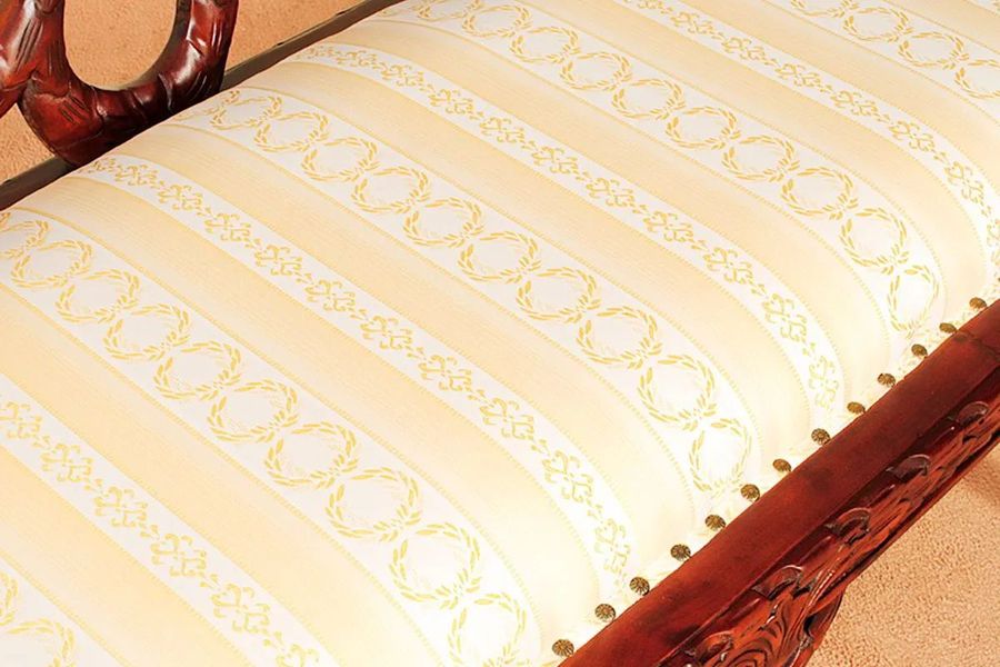 Fabric upholstery detail on the Rococo bedroom bench seat