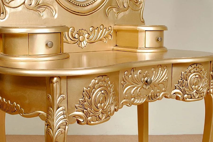 Carving detail on the front side of Rococo carving bedroom vanity