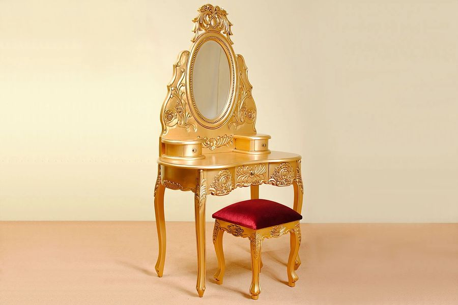 Rococo carving bedroom vanity gold paint